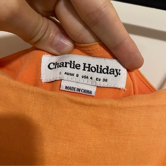Charlie Holiday Orange Tiered Linen Maxi Dress size Small - Picture 6 of 11